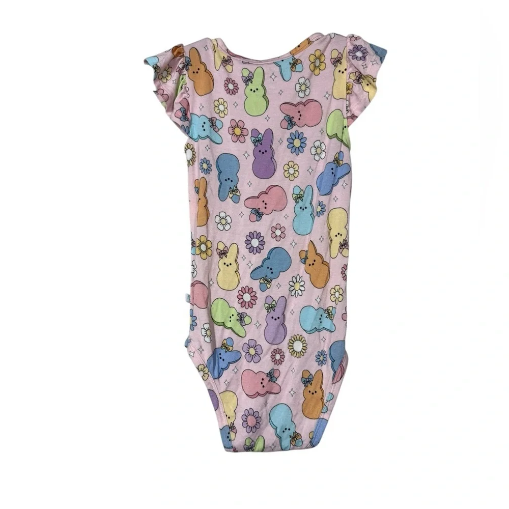 Posh Peanut Addison Mae Ruffled Cap Sleeve Bunny Bodysuit Size 2T